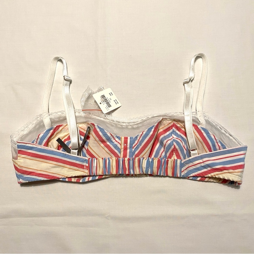 Anthropologie NWT Lace Trim Cotton Shelf Bralette Pink Stripe XS Lounge - Picture 6 of 12